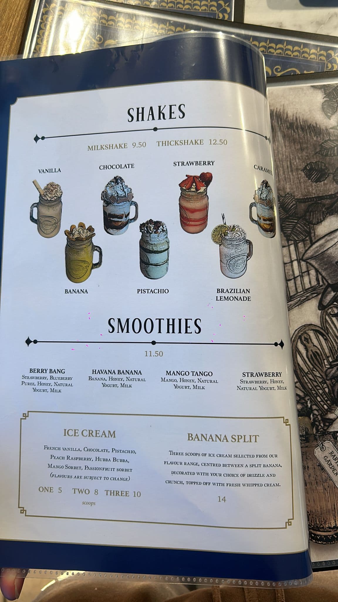 Rabbit Hole - Menu showing shakes, smoothies, ice cream options like Belgian Chocolate and French Vanilla